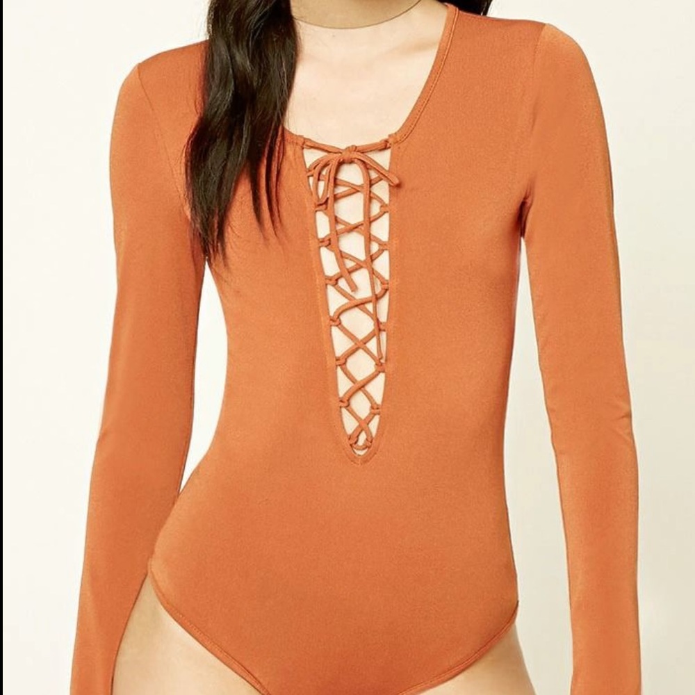 5/$25 | Orange Lace-Up Bodysuit